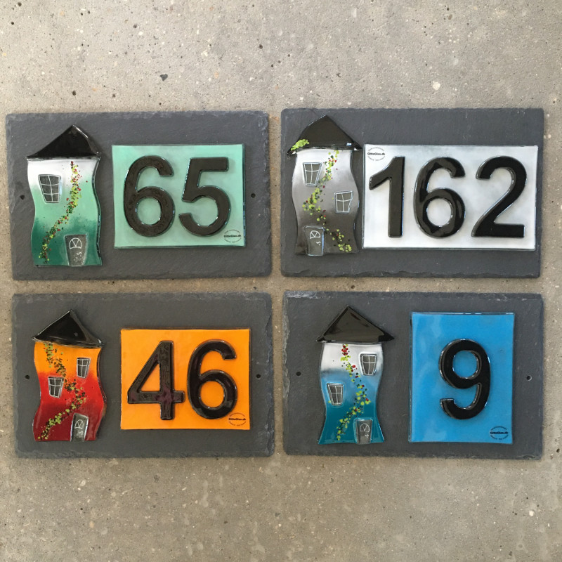 Nummerskilt - Husnummer i glas på skiferplade