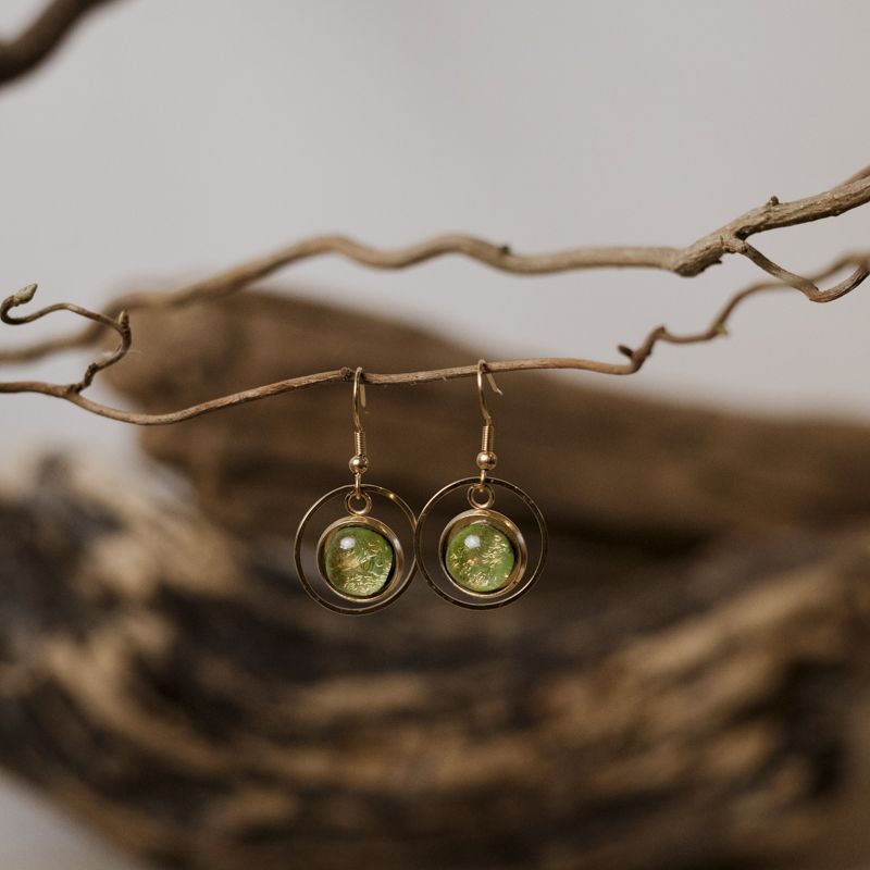 Cirkel Øreringe Guld & Glas - Grøn