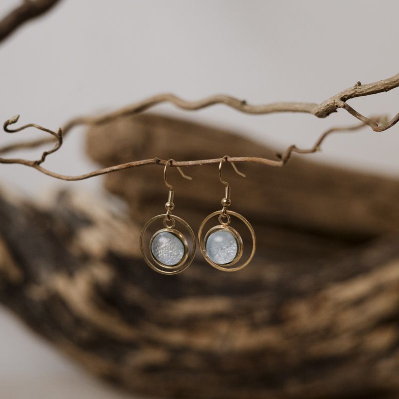Cirkel Øreringe Guld & Glas - Lyseblå