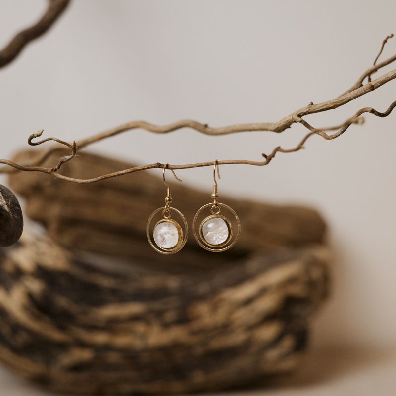 Cirkel Øreringe Guld & Glas - Hvid