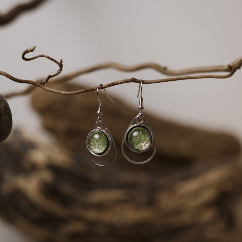 Dråbe Øreringe Sølv og Glas - Grøn