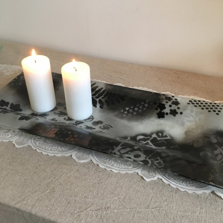 stort sort/hvidt glasfad