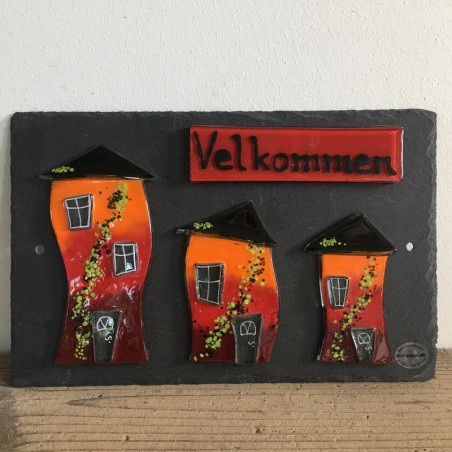 velkomstskilt i glas orange